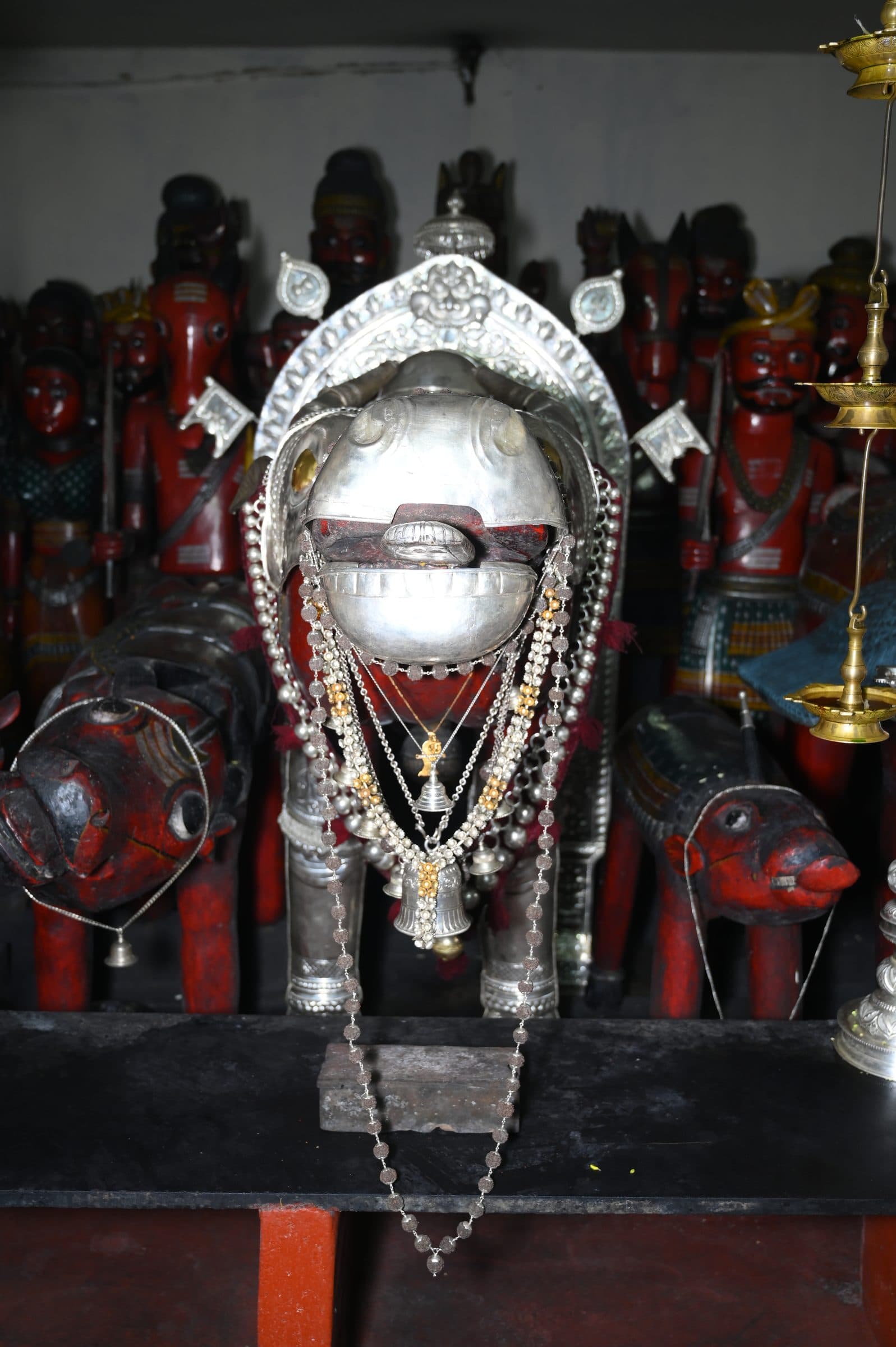 Photograph inside the Mekkekattu Shri Nandikeshwara Temple, one of a series taken during a single documentary visit.