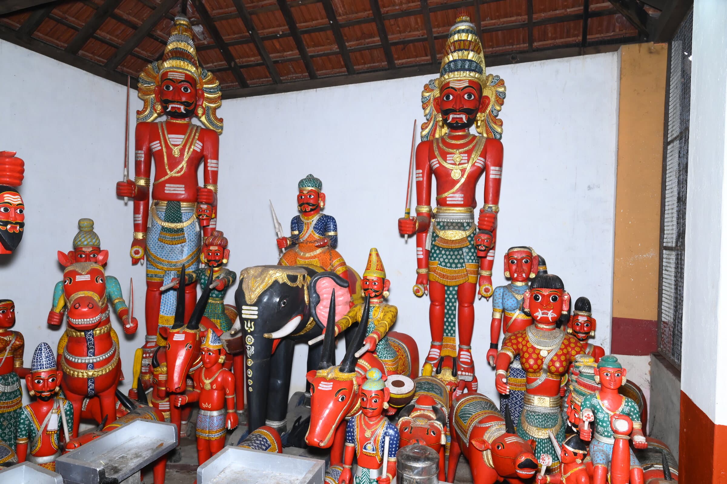 Sacred wooden figures preserved in the Urusale at Mekkekattu Temple